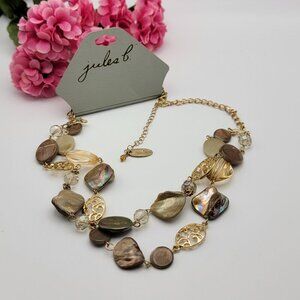 Jules B. Mother Of Pearl Necklace 23" Adj. Gold Tone Double Row Layered